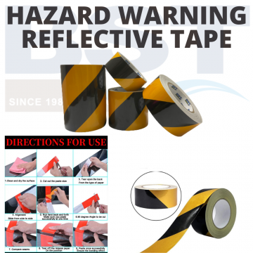Hazard Warning Reflective Tapes - Yellow/Black (Reflective Tiger Tapes) (ROLL)